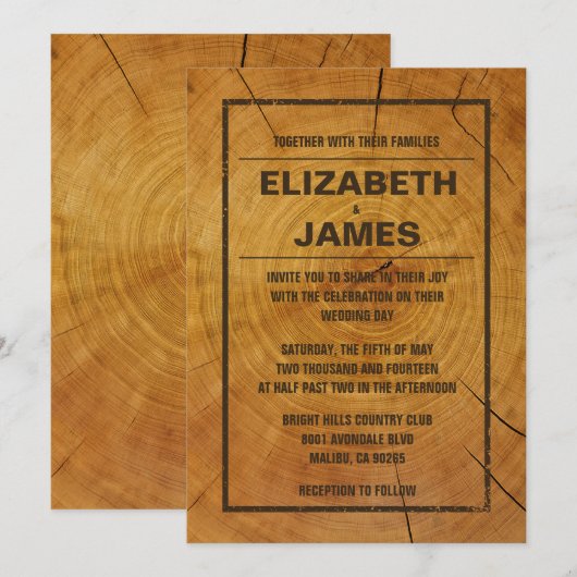 Uitnodigingen voor weduwen rond Rustic Tree Ring (Voorkant / Achterkant)
