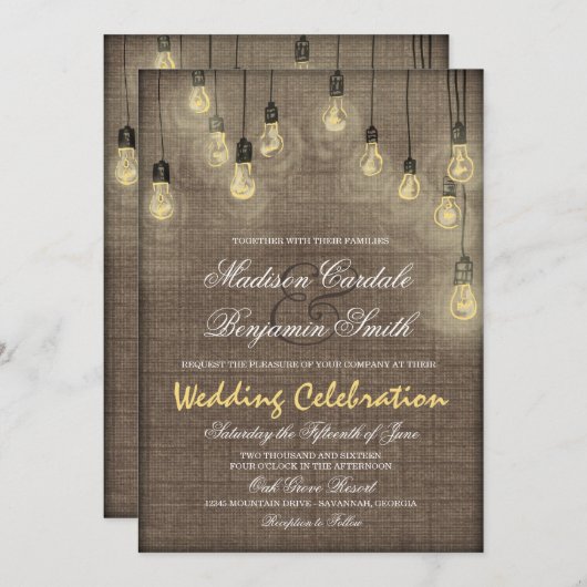 Uitnodigingen voor weduwschap tussen Rustic Countr (Voorkant / Achterkant)