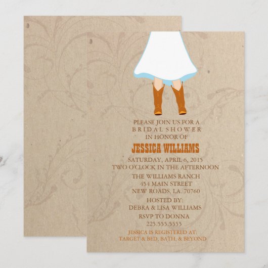 Uitnodigingen voor Westerne Bridal-douches (Voorkant / Achterkant)