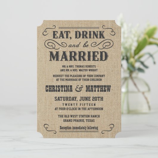 Uitnodigingen voor Westerne bruiloft in Rustic Bur (Staand voorkant)