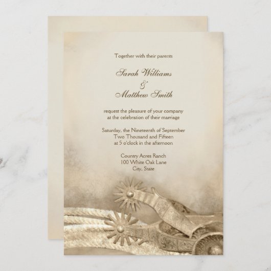 Uitnodigingen voor Westerne bruiloft in Rustic Cou (Voorkant / Achterkant)