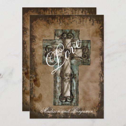 Uitnodigingen voor Westerne bruiloft in Rustic Cou (Voorkant / Achterkant)