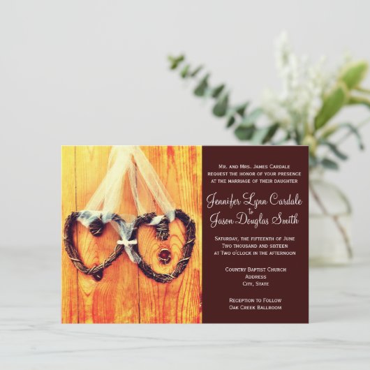 Uitnodigingen voor Westerne harten in het Rustic C (Staand voorkant)