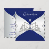 Uitnodigingen voor White en Royal Blue Quinceanera (Voorkant / Achterkant)