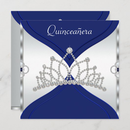 Uitnodigingen voor White en Royal Blue Quinceanera (Voorkant / Achterkant)