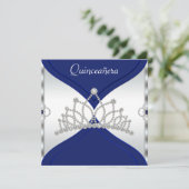 Uitnodigingen voor White en Royal Blue Quinceanera (Staand voorkant)