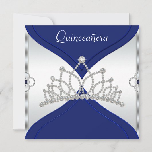 Uitnodigingen voor White en Royal Blue Quinceanera (Voorkant)