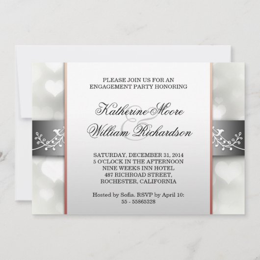 Uitnodigingen voor White Heart Engagement Party (Achterkant)