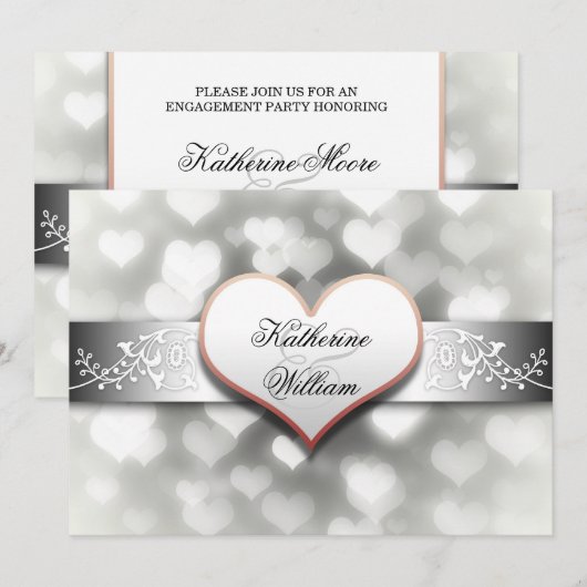 Uitnodigingen voor White Heart Engagement Party (Voorkant / Achterkant)