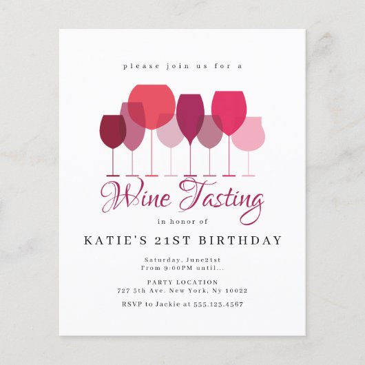 Uitnodigingen voor wijnproeverij met budget (Voorkant)