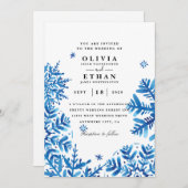 Uitnodigingen voor winterbruiloft in Snowflake (Voorkant / Achterkant)