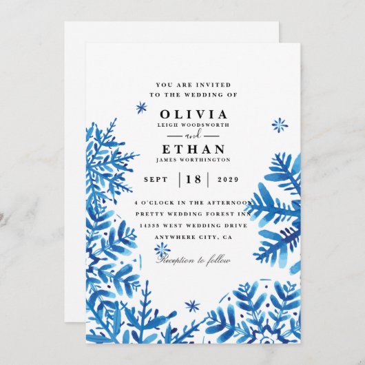 Uitnodigingen voor winterbruiloft in Snowflake (Voorkant / Achterkant)