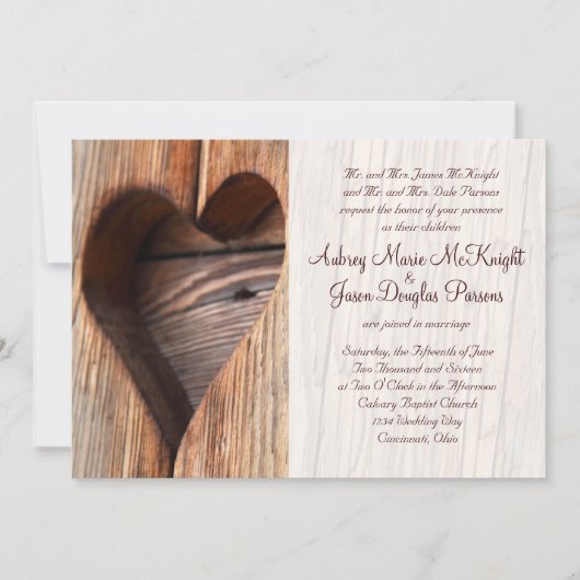 Uitnodigingen voor Wooden Heart Wedding in Rustic  (Voorkant)