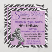 Uitnodigingen voor zebra- en paarse roller skate-f (Voorkant / Achterkant)