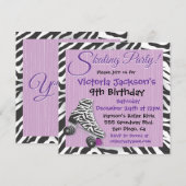 Uitnodigingen voor zebra en paarse roller skate-fe (Voorkant / Achterkant)