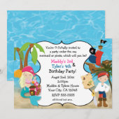 Uitnodigingen voor zeemeermin en piratenverjaardag (Voorkant / Achterkant)