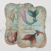 Uitnodigingen voor zeemeermin-feest onder de zee (Voorkant / Achterkant)