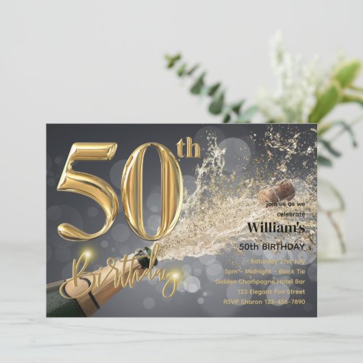 UITNODIGINGEN VOOR ZIJN 50E VERJAARDAG - GOUD CHAM (Staand voorkant)
