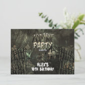 Uitnodigingen voor zombie-begraafplaats verjaardag (Staand voorkant)