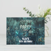 Uitnodigingen voor Zombie-begraafplaats verjaardag (Staand voorkant)