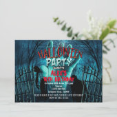 Uitnodigingen voor Zombie Halloween verkleedpartij (Staand voorkant)