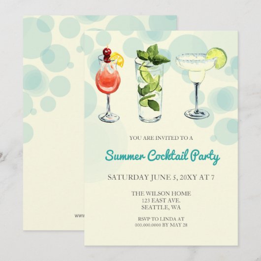 Uitnodigingen voor zomer cocktailparty (Voorkant / Achterkant)