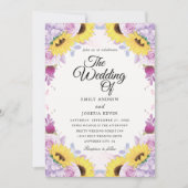 Uitnodigingen voor zonnebloemen en paarse bruiloft (Voorkant)