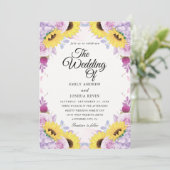 Uitnodigingen voor zonnebloemen en paarse bruiloft (Staand voorkant)