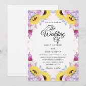Uitnodigingen voor zonnebloemen en paarse bruiloft (Voorkant / Achterkant)