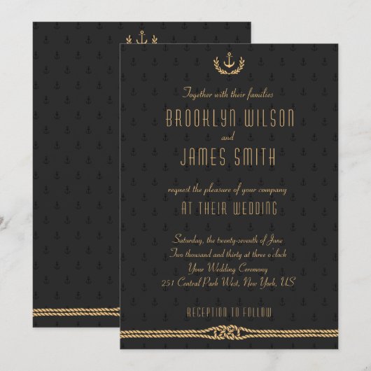 Uitnodigingen voor zwart en goudhuwelijk (Voorkant / Achterkant)