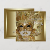 Uitnodigingen voor zwart-goud gemaskerd bal (Voorkant / Achterkant)