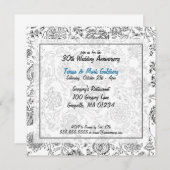Uitnodigingen voor zwart-witte trouwjubileumfeeste (Voorkant / Achterkant)