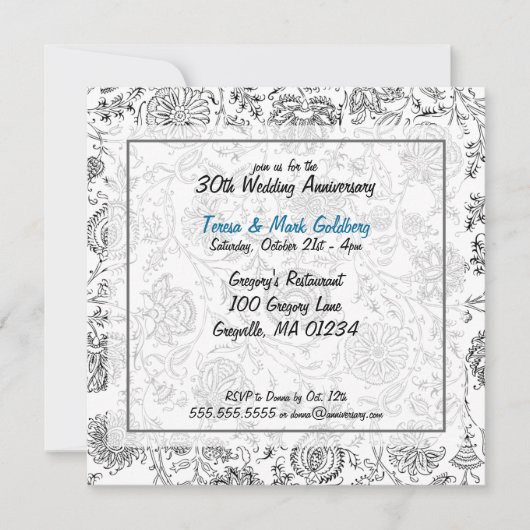 Uitnodigingen voor zwart-witte trouwjubileumfeeste (Voorkant)