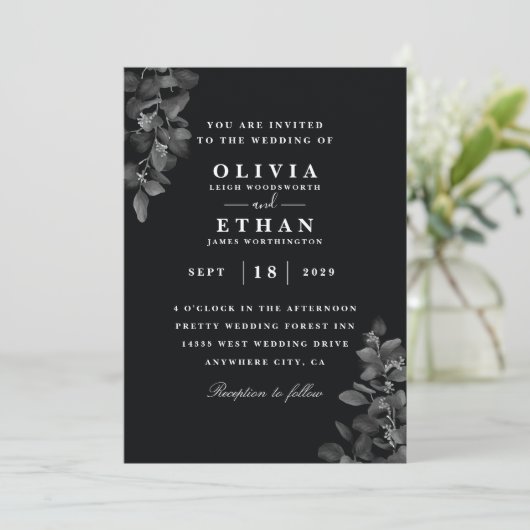 Uitnodigingen voor zwarte bruiloft (Staand voorkant)