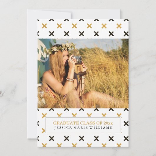 Uitnodigingen voor zwarte en Gold Modern Graduatio (Voorkant)
