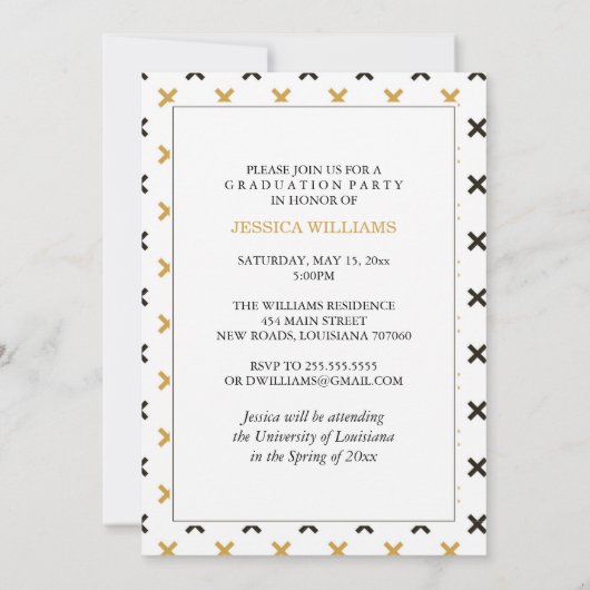 Uitnodigingen voor zwarte en Gold Modern Graduatio (Achterkant)
