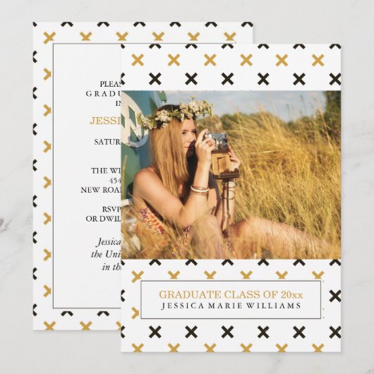 Uitnodigingen voor zwarte en Gold Modern Graduatio (Voorkant / Achterkant)