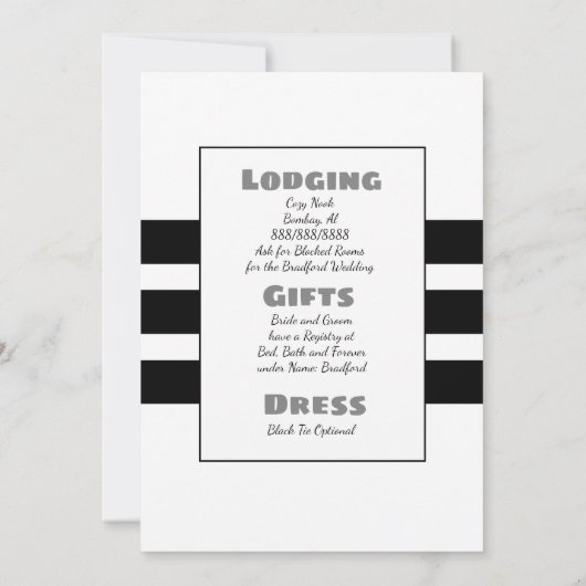 Uitnodigingen voor zwarte en witte moderne bruilof (Achterkant)