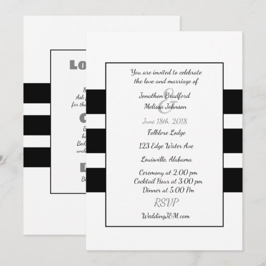 Uitnodigingen voor zwarte en witte moderne bruilof (Voorkant / Achterkant)