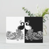 Uitnodigingen voor zwarte en witte pauw (Staand voorkant)