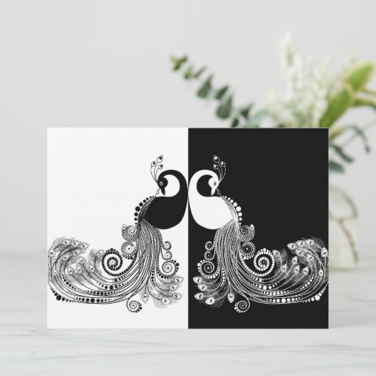 Uitnodigingen voor zwarte en witte pauw (Staand voorkant)