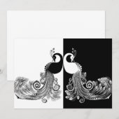 Uitnodigingen voor zwarte en witte pauw (Voorkant / Achterkant)