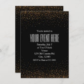 Uitnodigingen voor zwarte & goudfijne Glitter Chic (Voorkant / Achterkant)