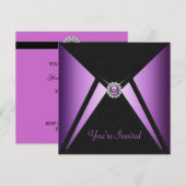 Uitnodigingen voor zwarte paarse feestjes voor elk (Voorkant / Achterkant)