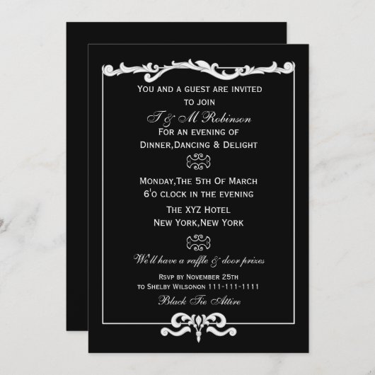 uitnodigingen voor zwarte witte bedrijfgebeurtenis (Voorkant / Achterkant)