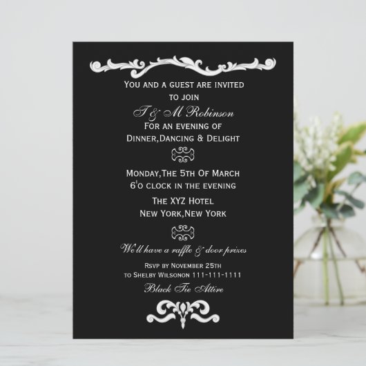 uitnodigingen voor zwarte witte bedrijfgebeurtenis (Staand voorkant)