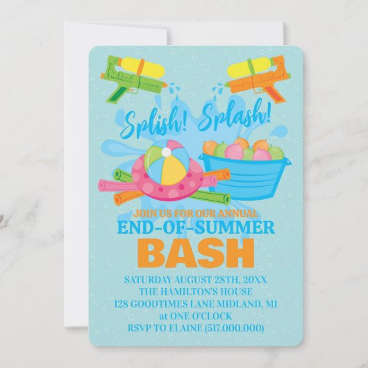 Uitnodigingen voor zwembadfeesten aan het einde va (Voorkant)