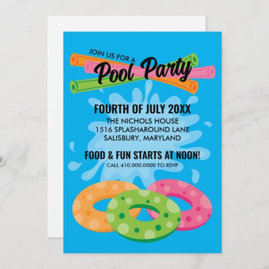 Uitnodigingen voor zwembadfeestjes (Voorkant / Achterkant)