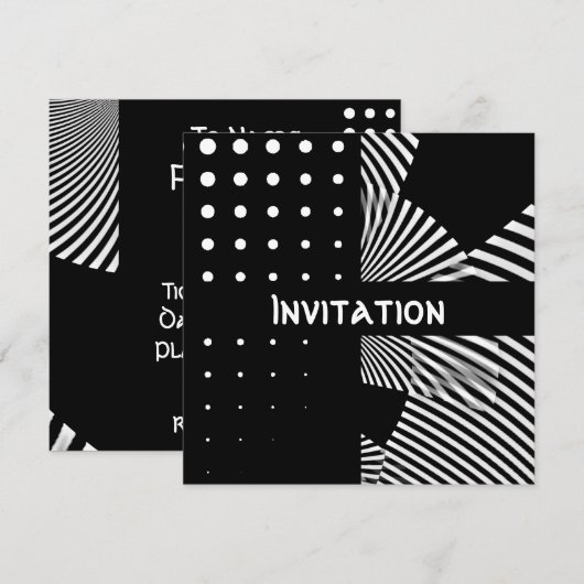 Uitnodigingen Zwart-witachtige spots Stripe (Voorkant / Achterkant)