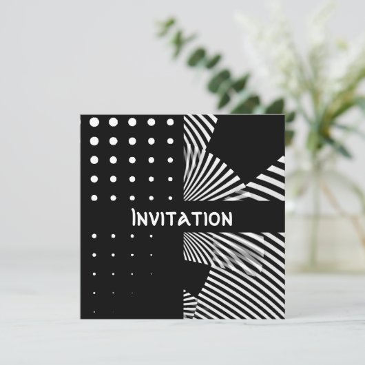 Uitnodigingen Zwart-witachtige spots Stripe (Staand voorkant)